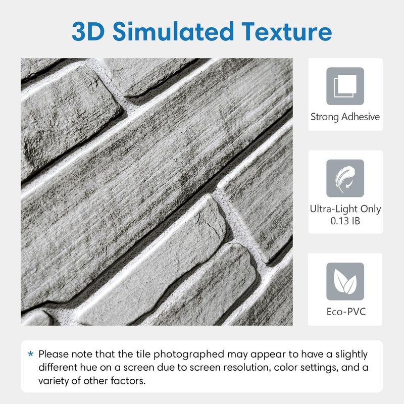 COMSTICKC 3D Faux Stone Wall Panel Peel and Stick Wall Tiles, 10 Pcs of 12"X12", Ultra-Light Thin PVC Rock Adhesive Fake Stone Wallpaper Paneling Backsplash Interior Decor, Gray - Image 3